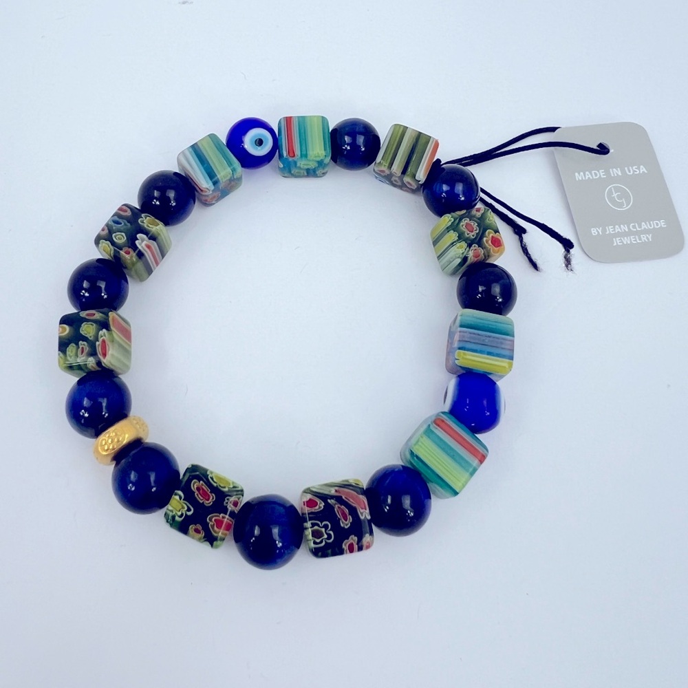 JEAN CLAUDE DEL ARTE MULTICOLOR GLASS 925 STERLING SILVER W/GOLD BRACELET - Picture 4 of 6